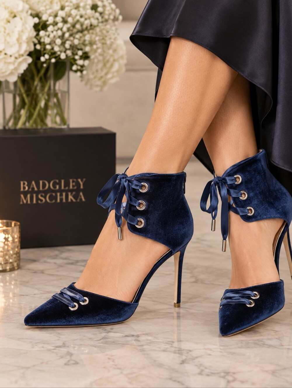 Badgley mischka jewel velvet laluna lace corset ankle heels size 10